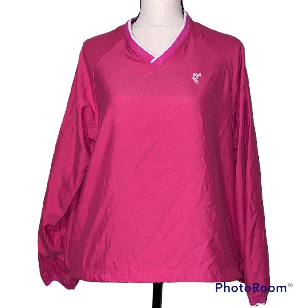 Ashworth medium water resistant women’s v neck pink white pullover jacket
